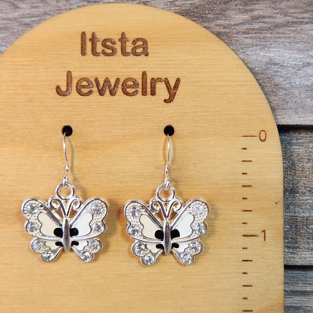 Butterfly Enamel Charm Drop Earrings Sterling Silver Earwires E180